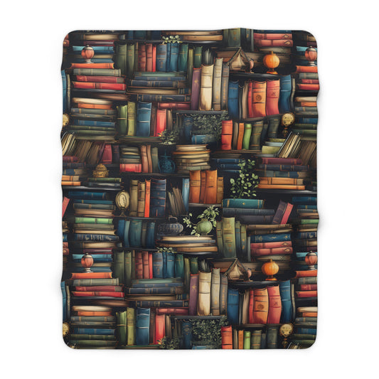 Vintage Bookshelf Sherpa Fleece Blanket