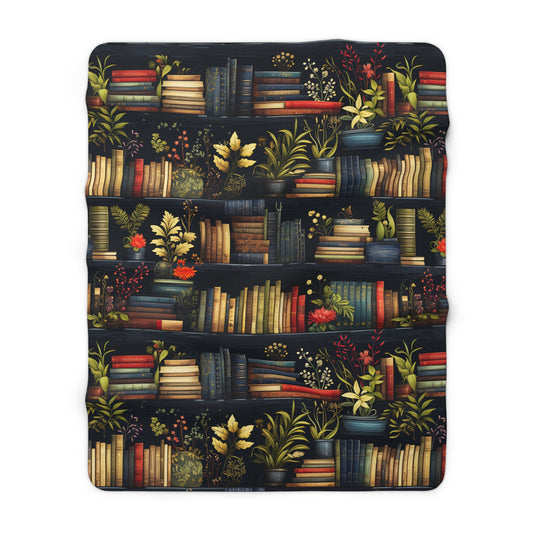 Vintage Books with Plants Sherpa Fleece Blanket