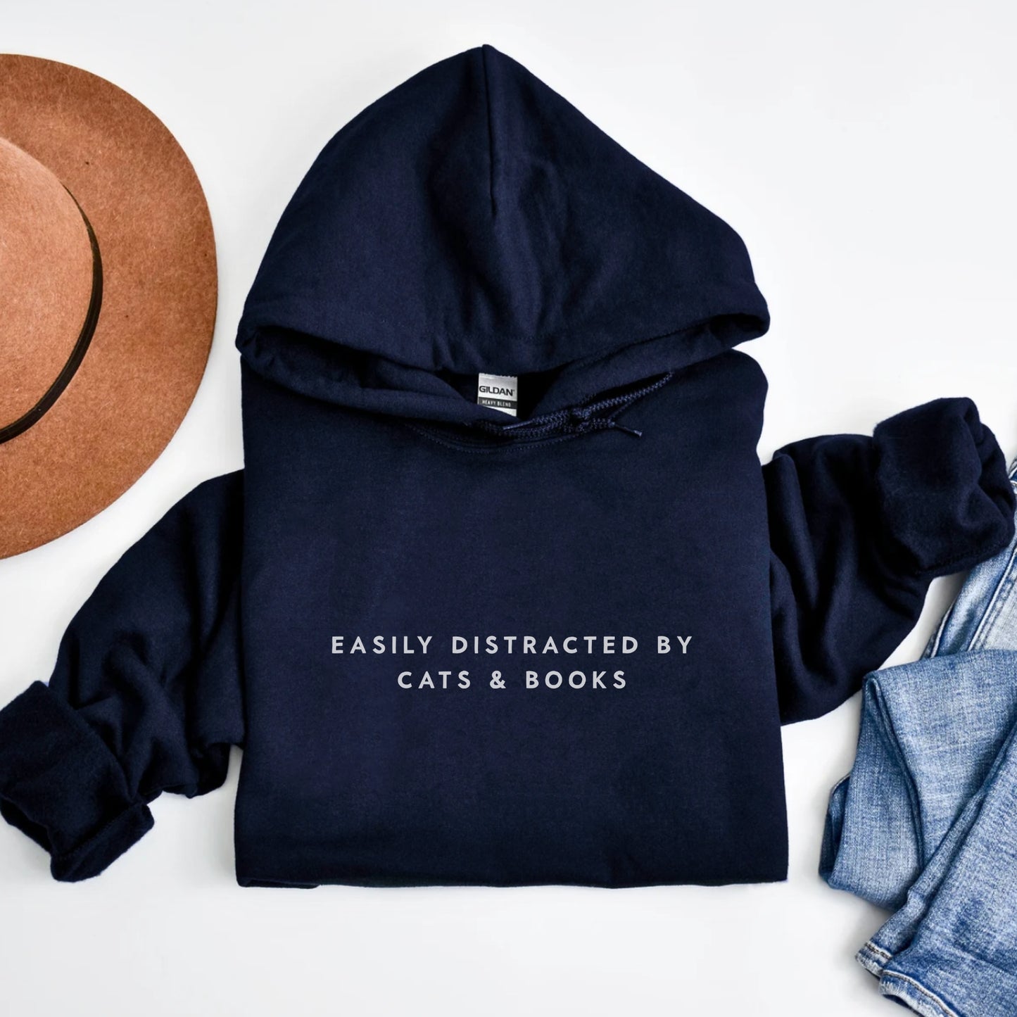 Easily Distracted by Cats and Books Hoodie