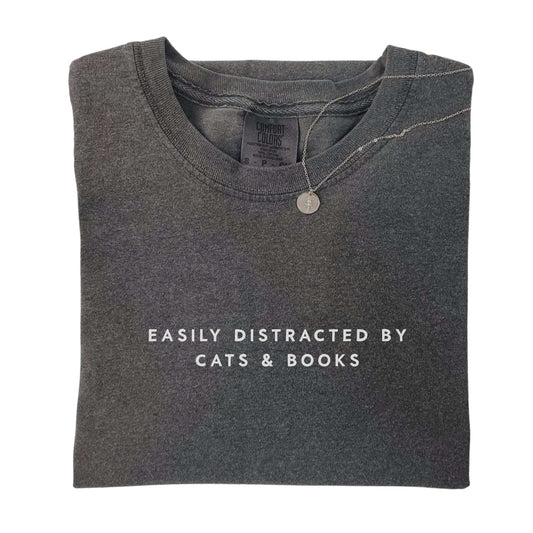 Easily Distracted by Cats and Books T-shirt