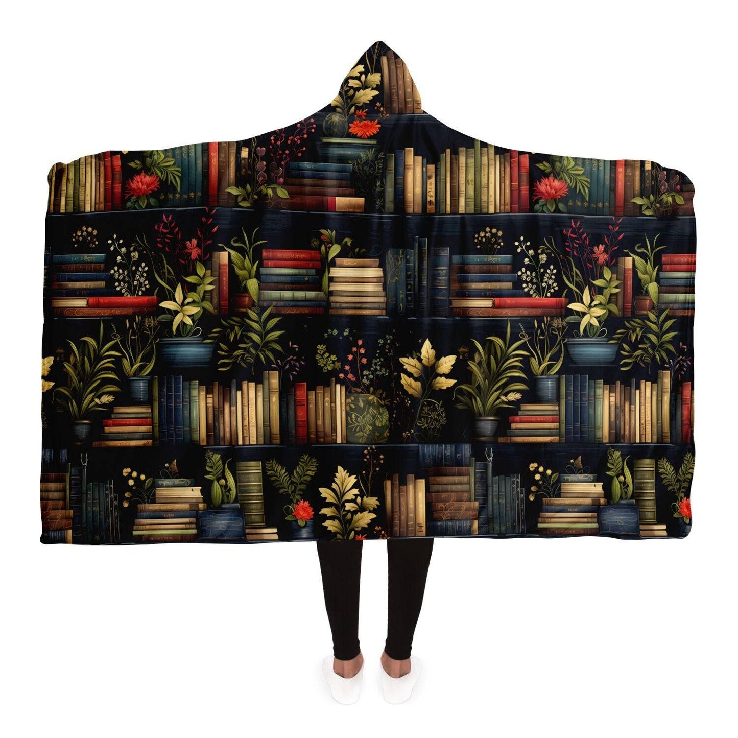 Bookshelf and Plants Hooded Blanket