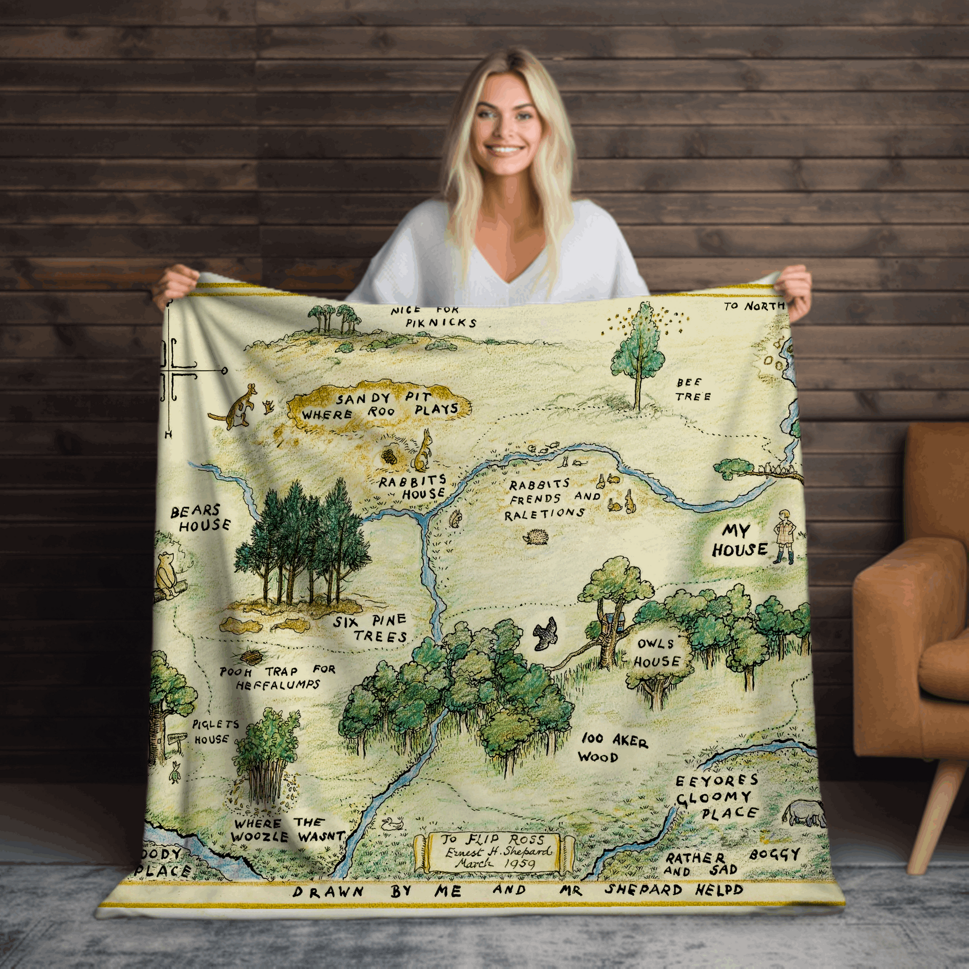 Winnie-The-Pooh The Hundred Acre Wood Sherpa Fleece Blanket - Watercolor